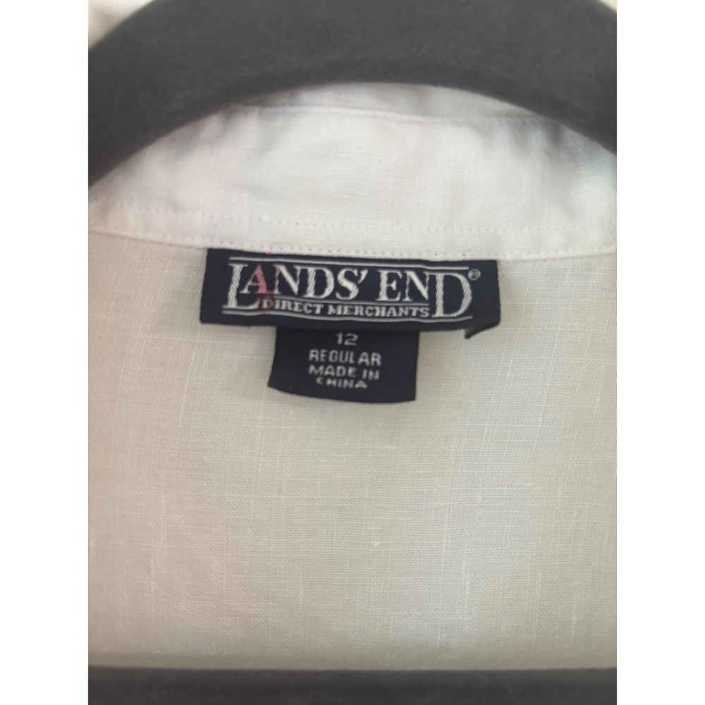 Lands End 100% Linen Long Sleeve Shirt Sz 12 Minimalist Capsule Coastal Preppy - Picture 2 of 8